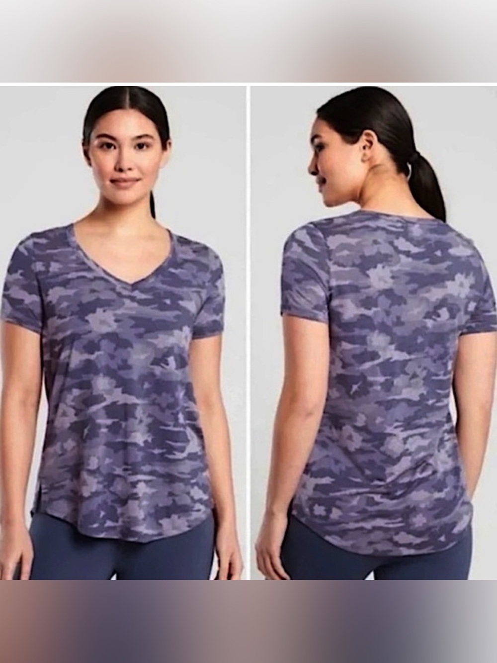 Woman’s L Athleta Breezy Lightweight Scoop Tee Camo Tempest Violet